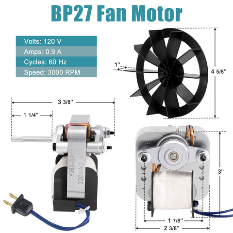 BP27 motor with blower wheel included for quick installation.