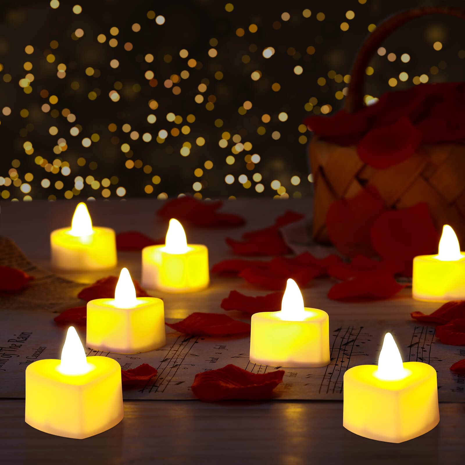 Cridoz heart-shaped LED candles provide safe, warm light for intimate moments.