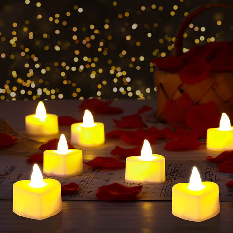 Cridoz heart-shaped LED candles provide safe, warm light for intimate moments.