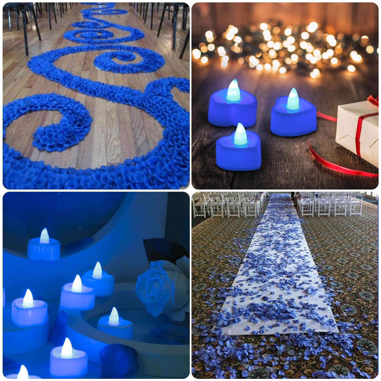 cridoz blue rose petals spread on table for romantic wedding centerpiece