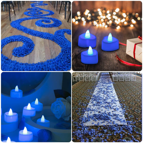 cridoz blue rose petals spread on table for romantic wedding centerpiece