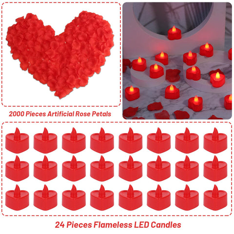 Cridoz heart-shaped LED candles 24pcs glowing to create warm ambiance.