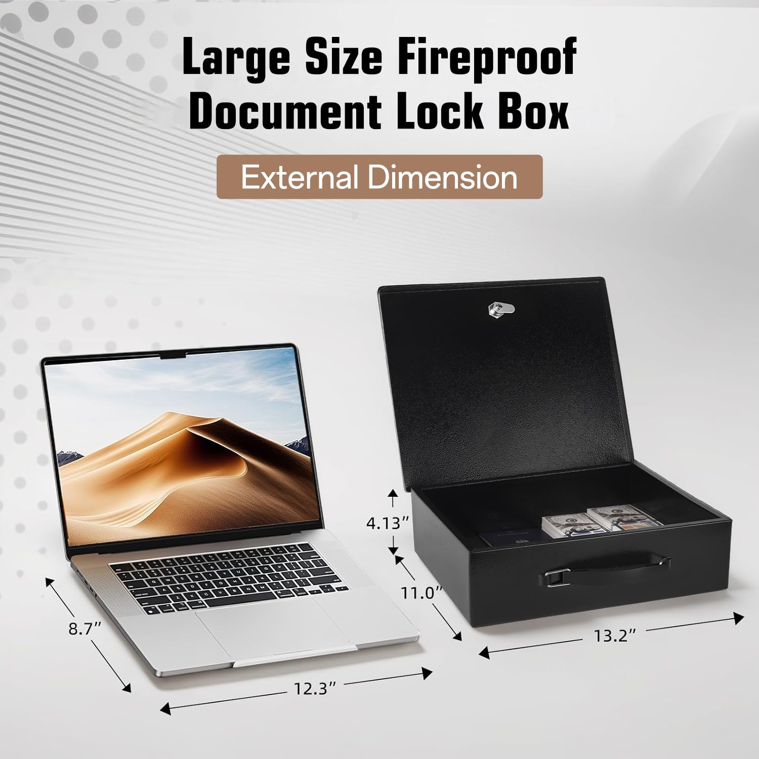 Crinwaki fireproof document box open lid reveals spacious interior for organizers