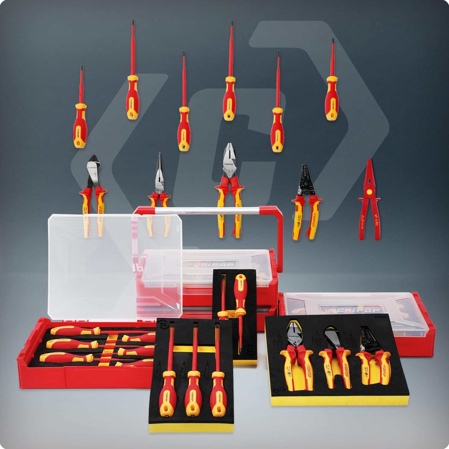 CRIPOP insulated needle nose pliers stored in a case for on-the-go use
