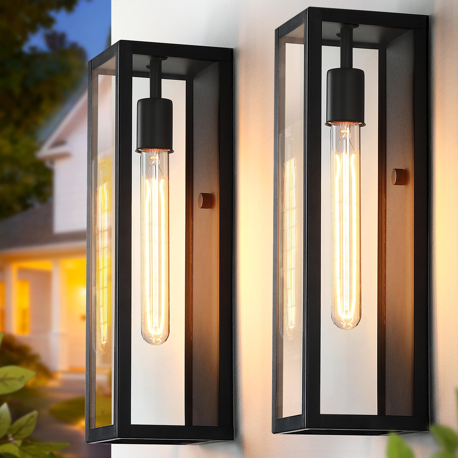 CRIRY 16-inch exterior light 2-pack main view enhances curb appeal at dusk.