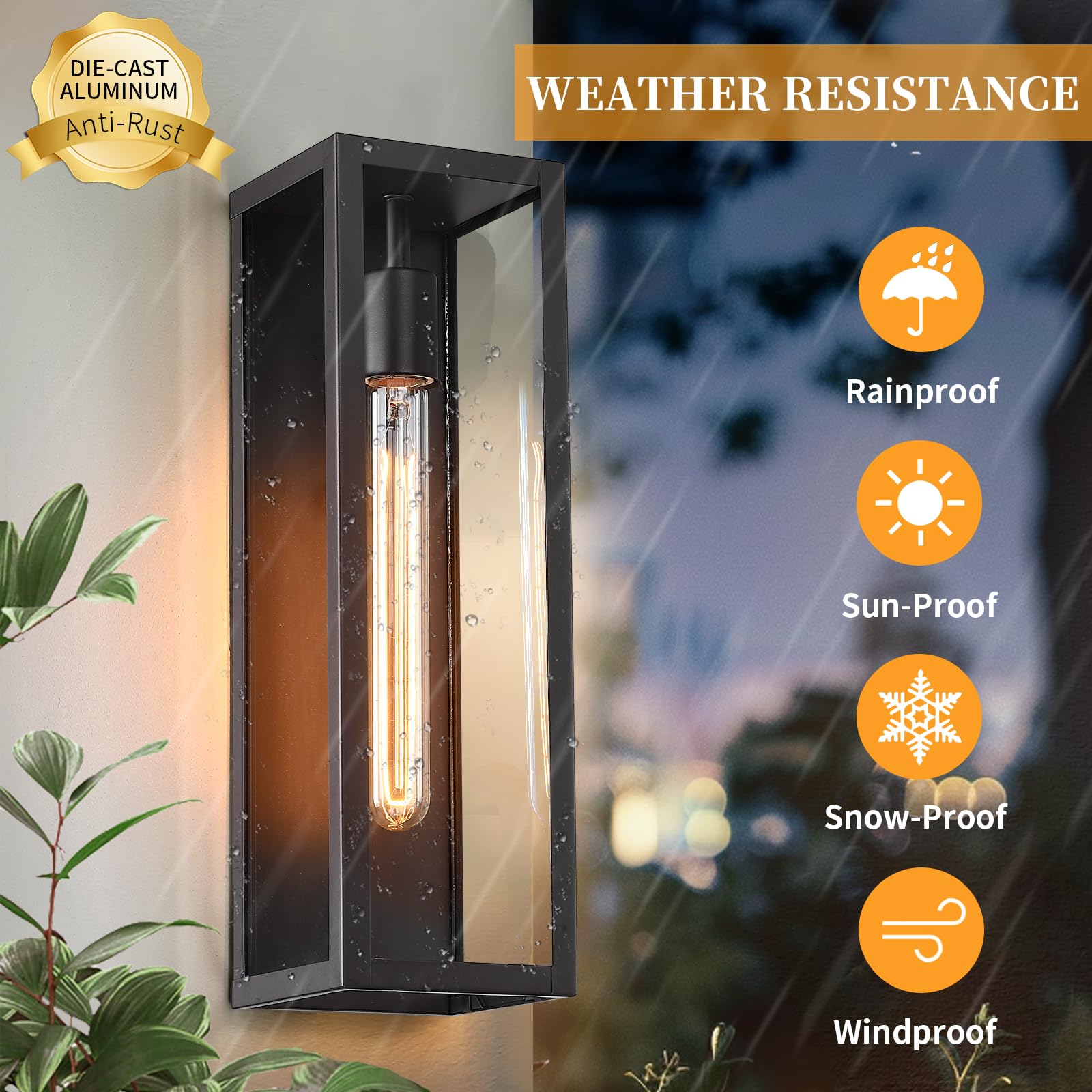 CRIRY exterior light black finish detail emphasizes weatherproof, anti-rust design.