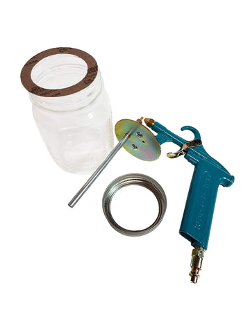 Critter Spray 118SG with glass mason jar shows versatile spraying of lacquers and enamels.