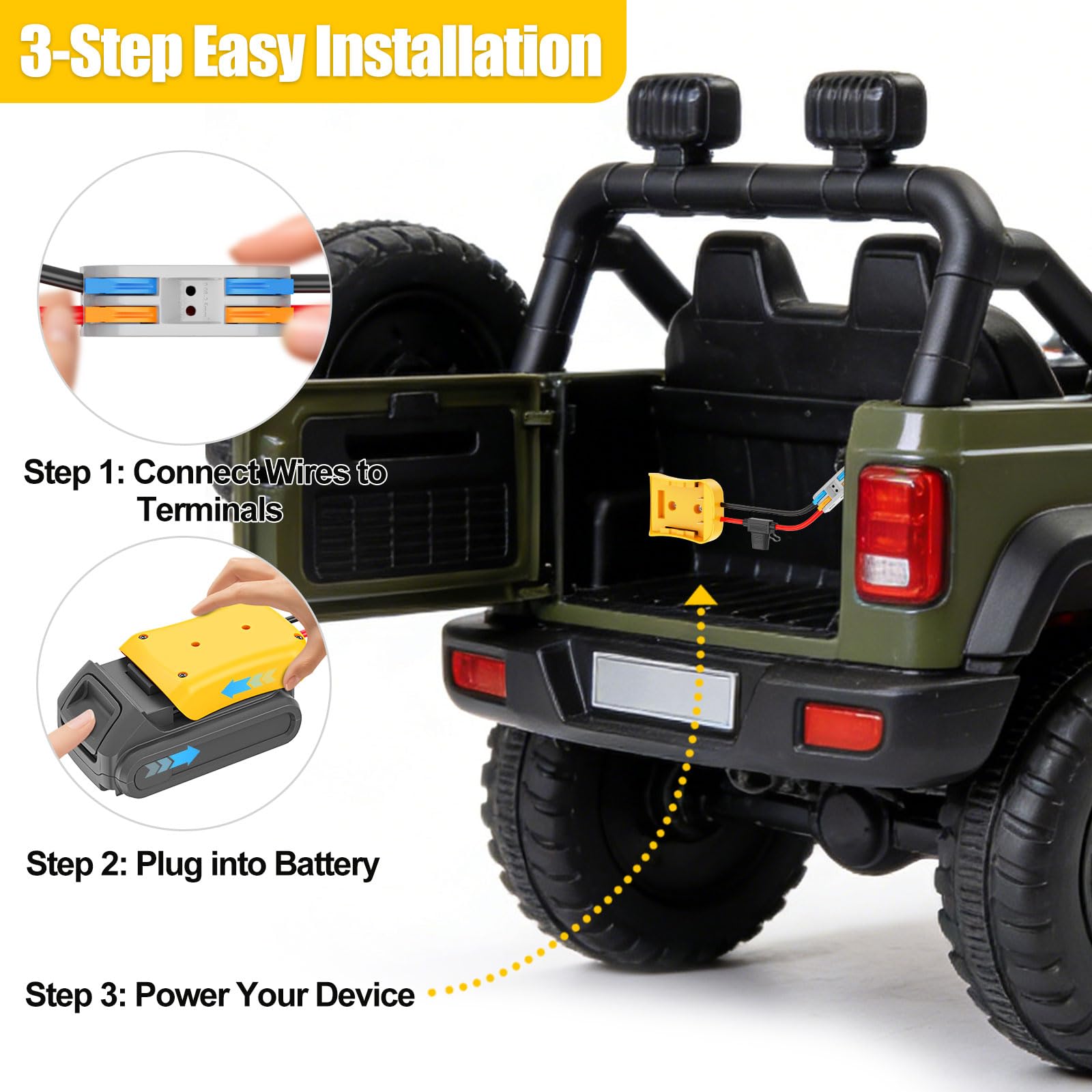 Crivnhar Power Wheel Adapter compatible with DCB200, DCB203, and DCB206 batteries.