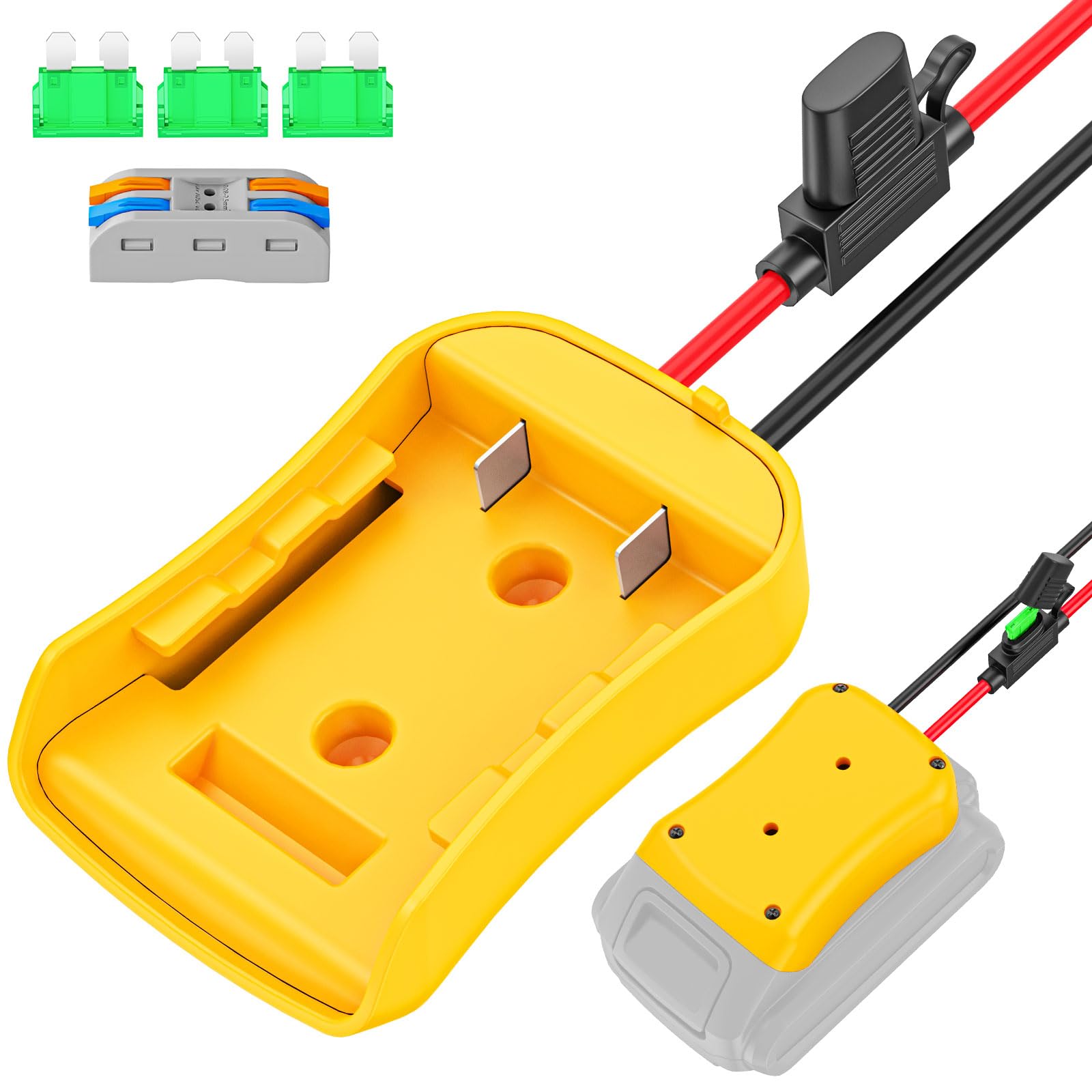 Crivnhar Power Wheel Adapter showing fuse and wires for safe power upgrades.
