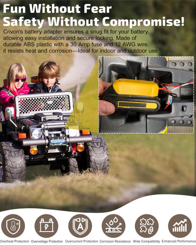 Crivon battery-adapter-locking-mechanism ensures snug fit during toy upgrades.