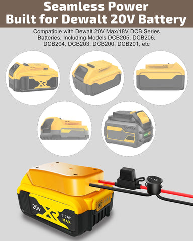 Crivon battery adapter securely locks into a DeWalt battery
