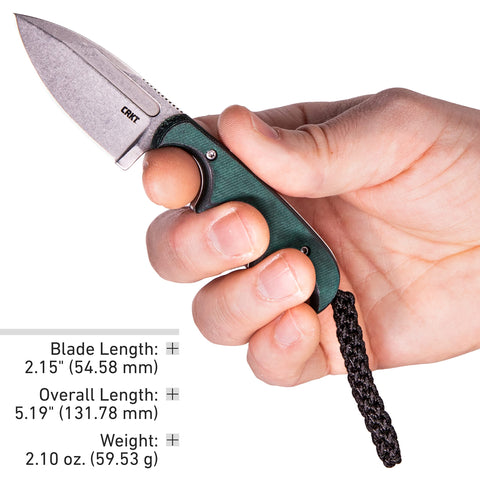 CRKT Minimalist resin-infused micarta handle adds strength and visual appeal.