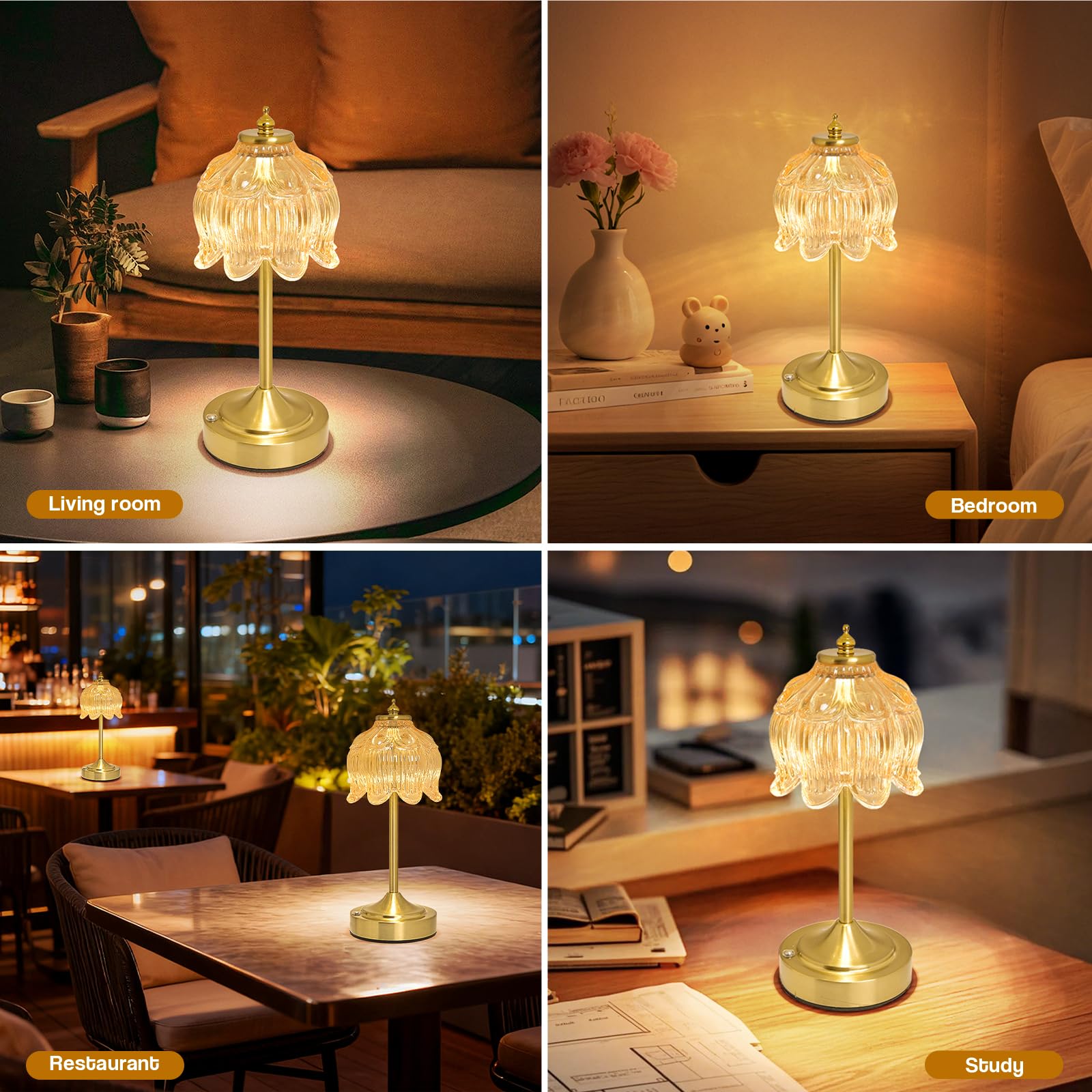 Crkwos cordless lotus lamp nightstand glow supports late-night reading