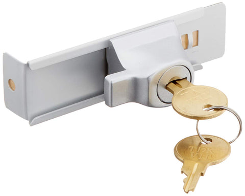 CRL aluminum stick-on showcase lock installation close-up showing no drilling required