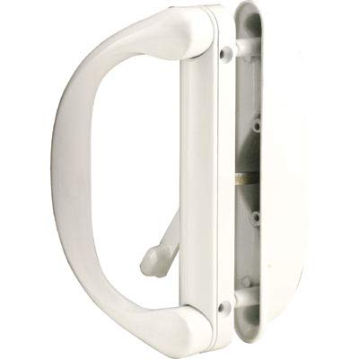 CRL sliding door handle set Milgard white closeup highlights durable brass hardware for smooth operation.