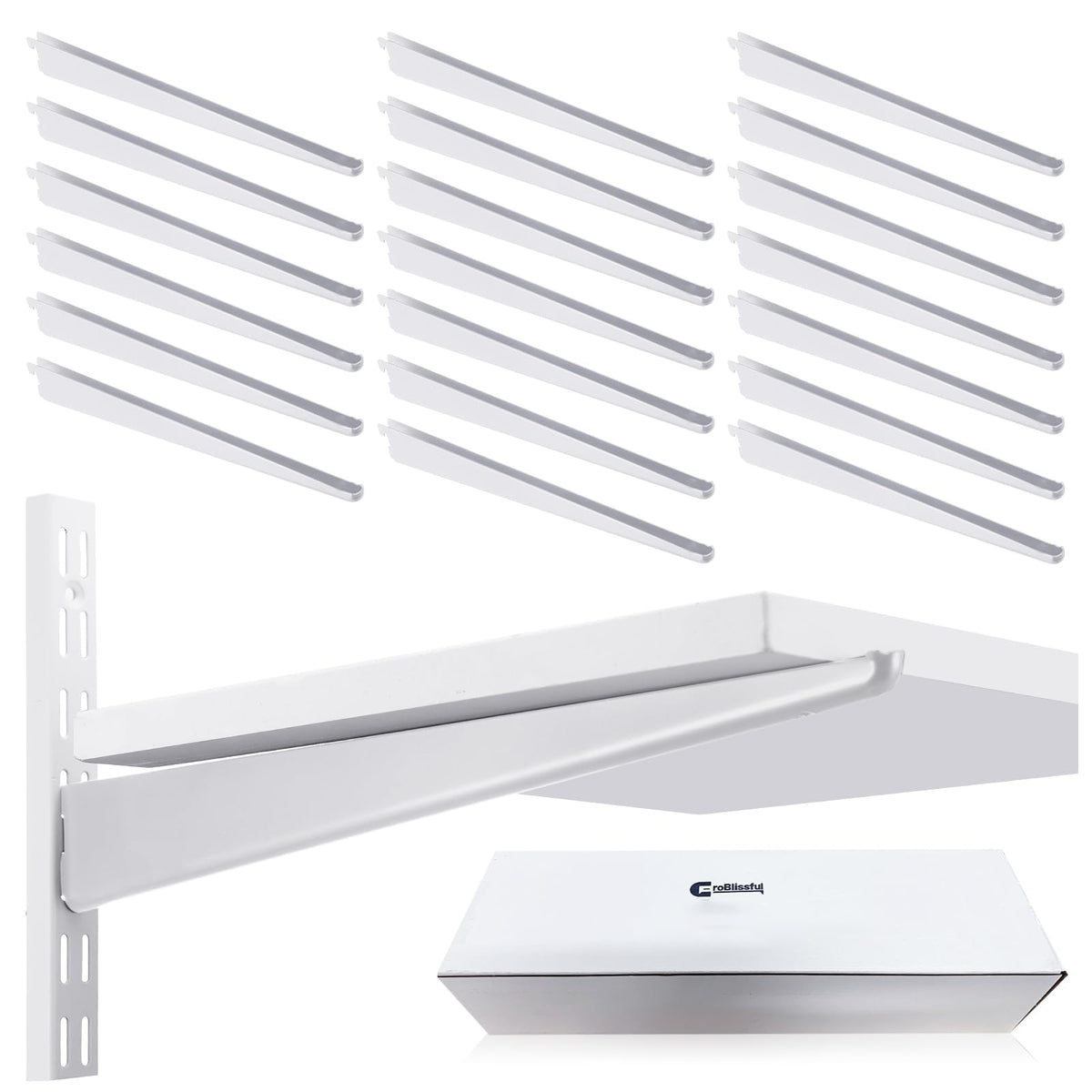 CroBlissful adjustable shelf brackets in white for sturdy closet shelving.