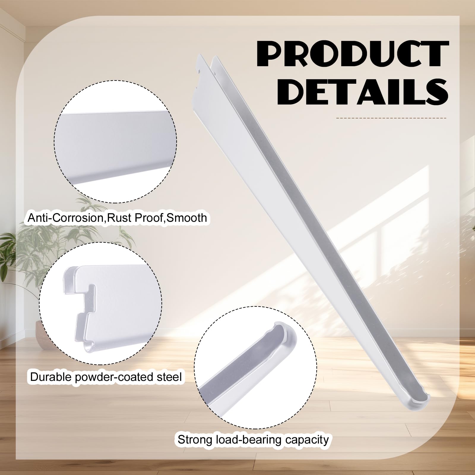 CroBlissful rust-resistant steel brackets highlight long-lasting kitchen and wardrobe support.