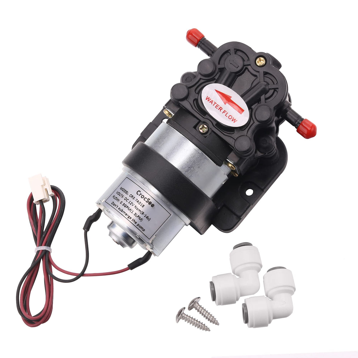CrocSee DC12V self-priming pump front view for reliable water flow.