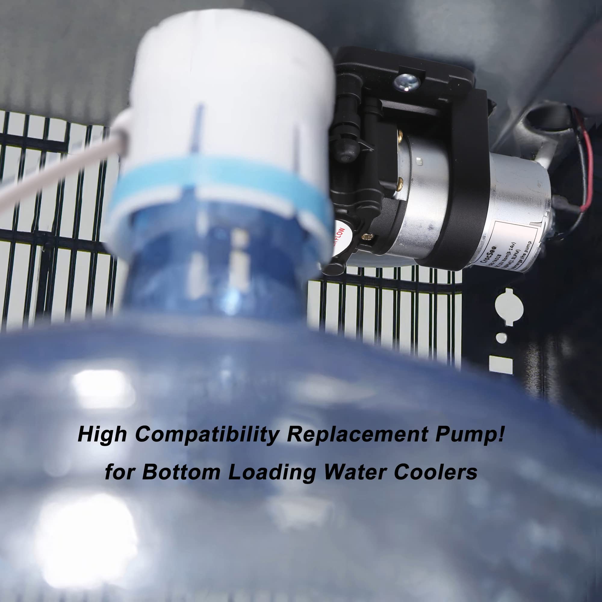 CrocSee pump inlet and outlet ports close-up for versatile tubing.