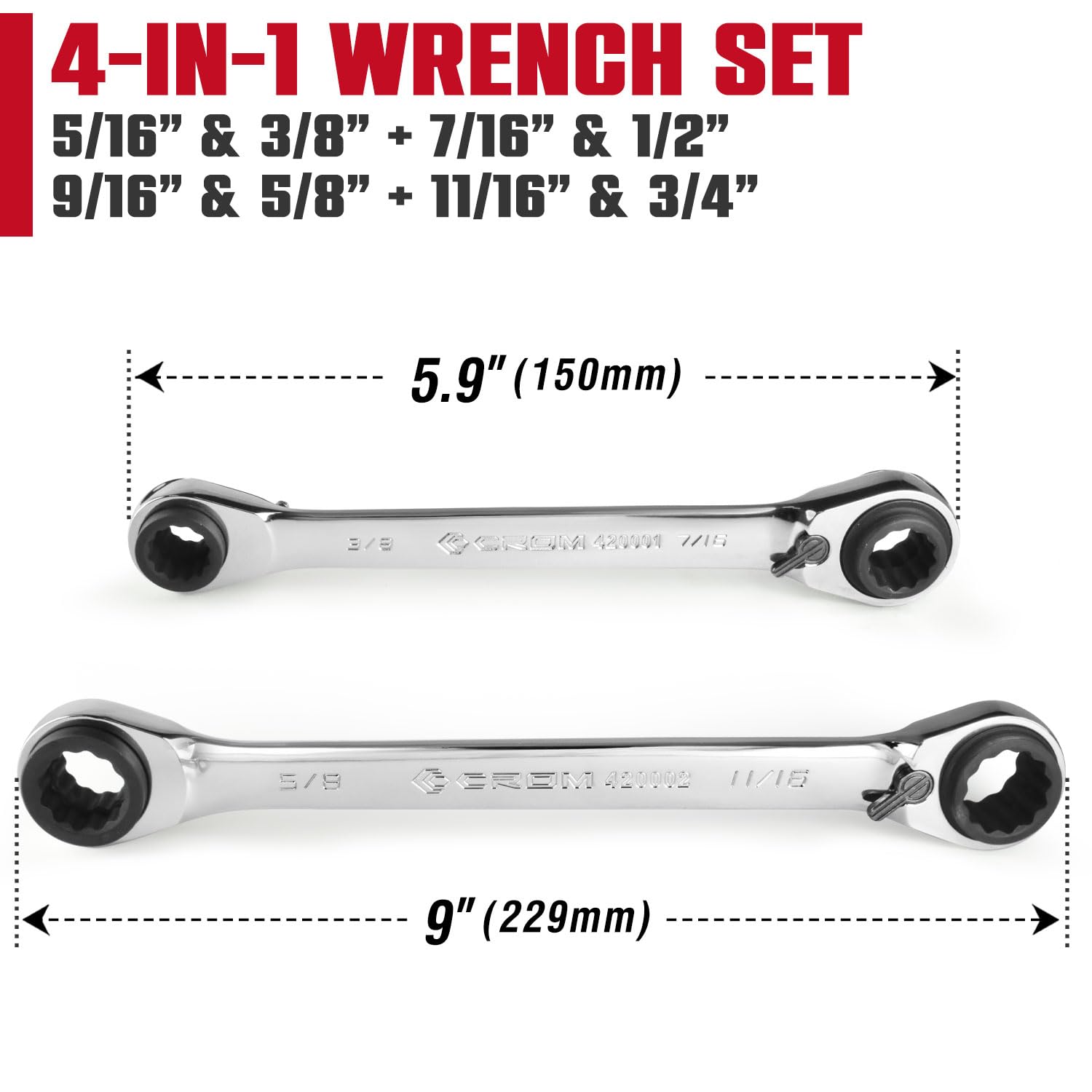 Compact two-wrench set saves space in your toolbox.
