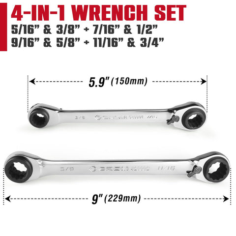 Compact two-wrench set saves space in your toolbox.