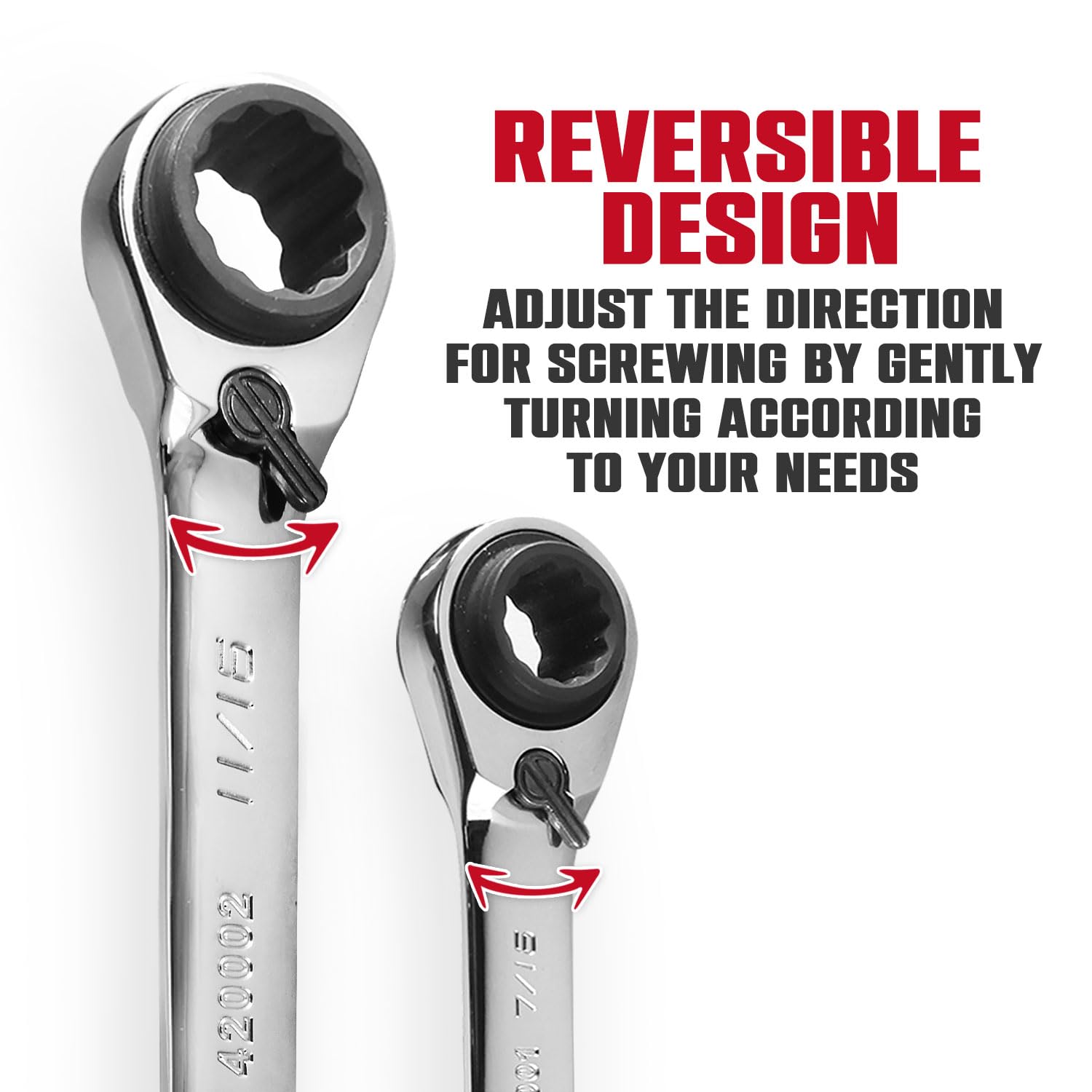 Reversible lever ends on the CROM 4-in-1 wrench for tightening and loosening.