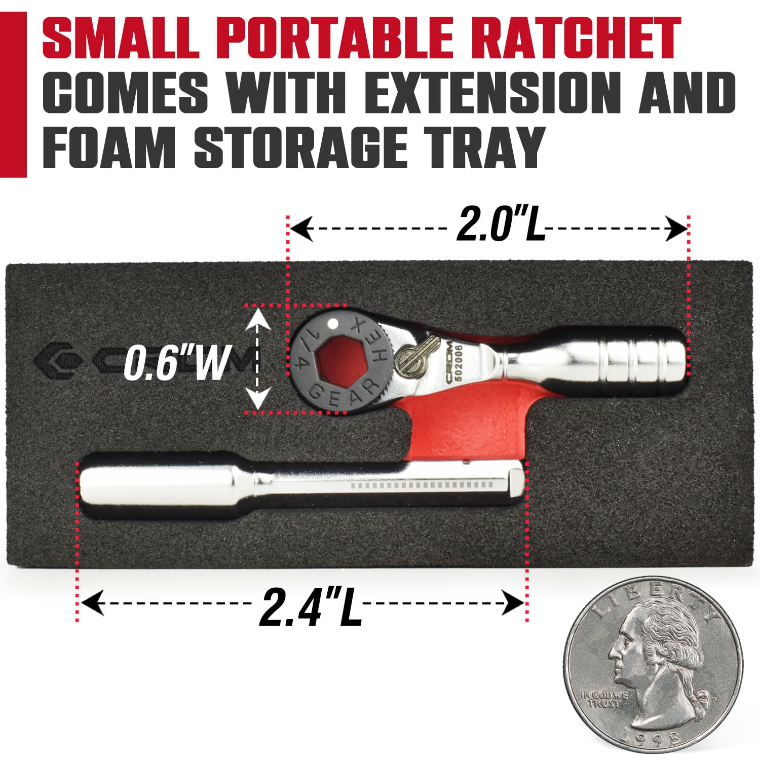 CROM mini ratchet with extension attached enabling versatile reach