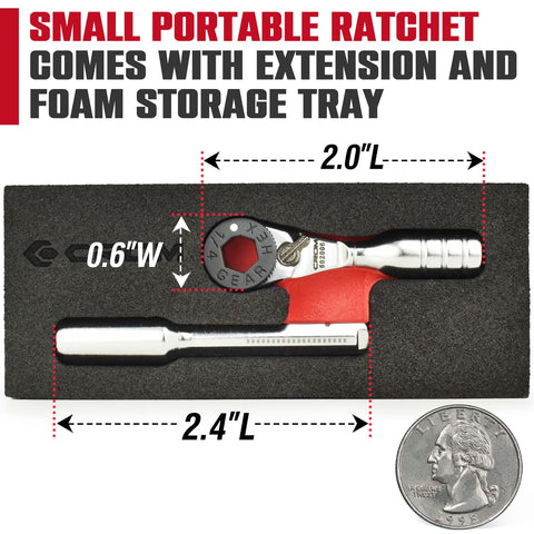 CROM mini ratchet with extension attached enabling versatile reach