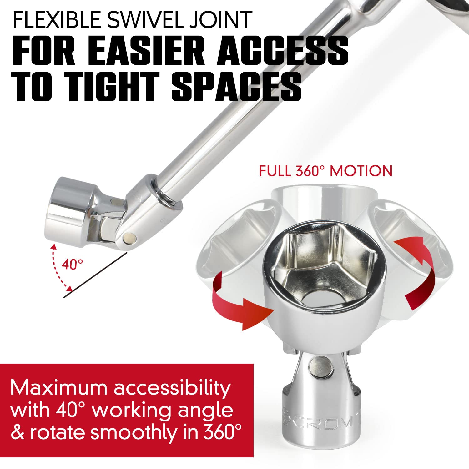 CROM Universal Flex Socket Set 10mm mid-size fasteners with flexible, low-profile design