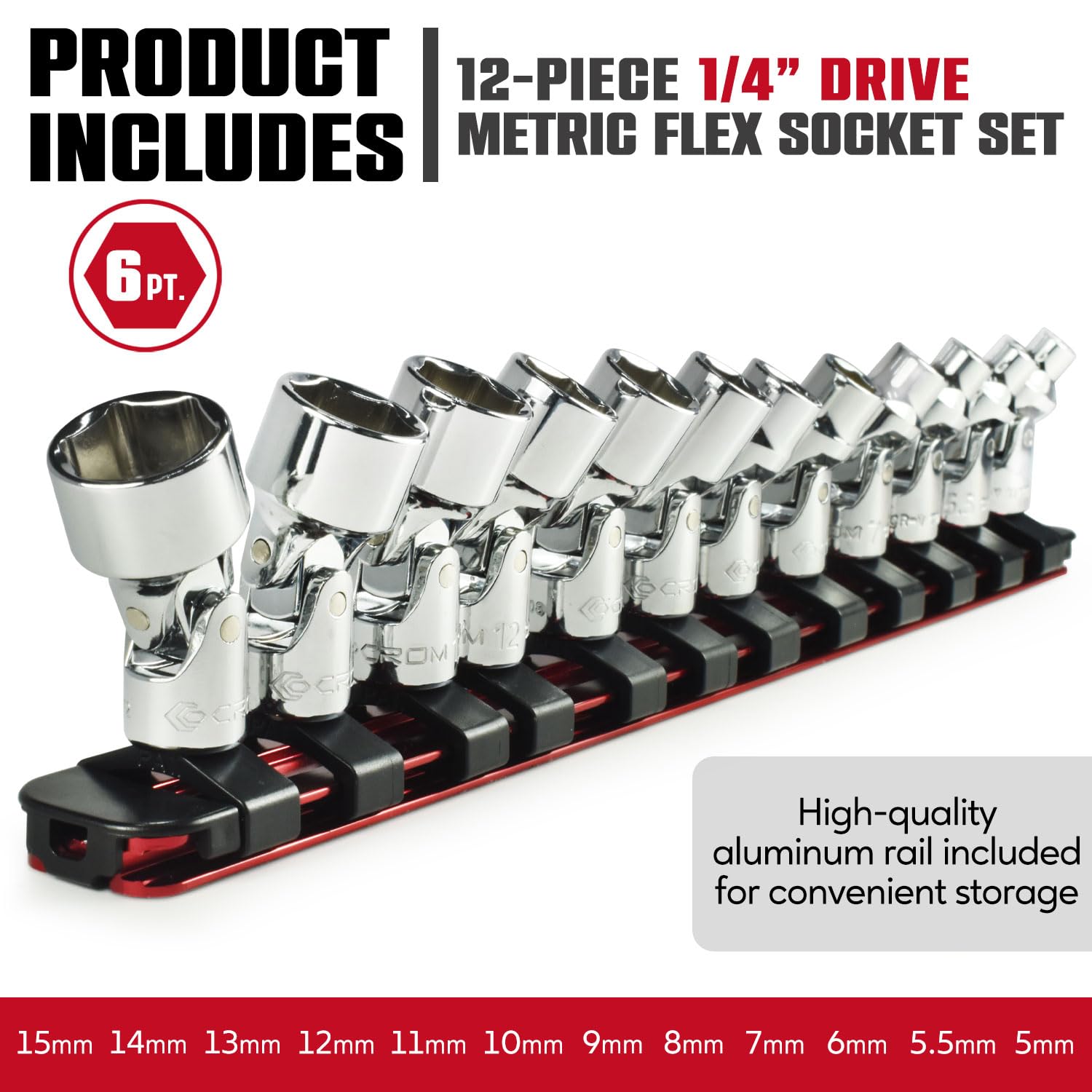 CROM Universal Flex Socket Set 6mm reaching around obstacles for fastener access