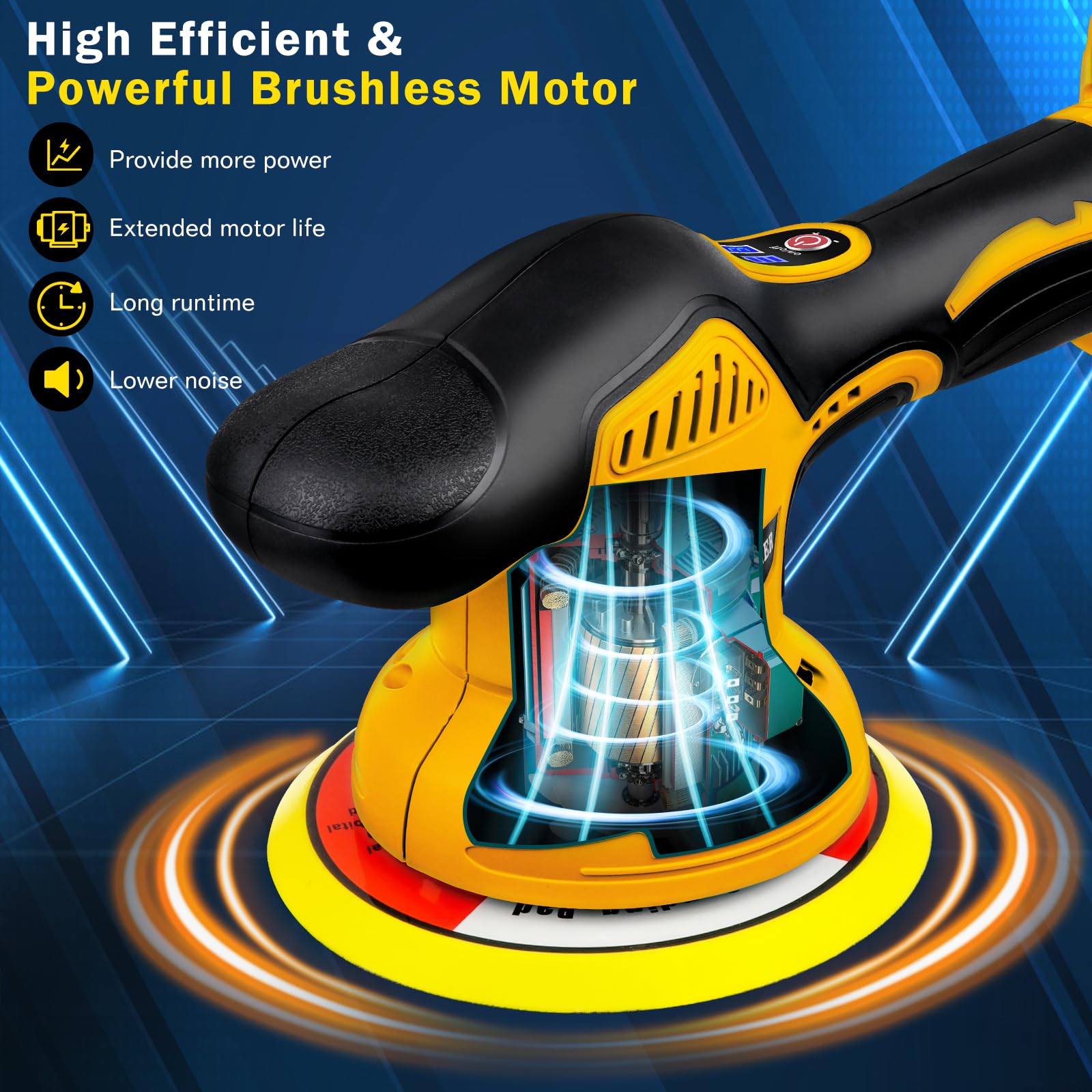 Close-up of the 6-inch pad on the Cropyoyo polisher for efficient polishing.