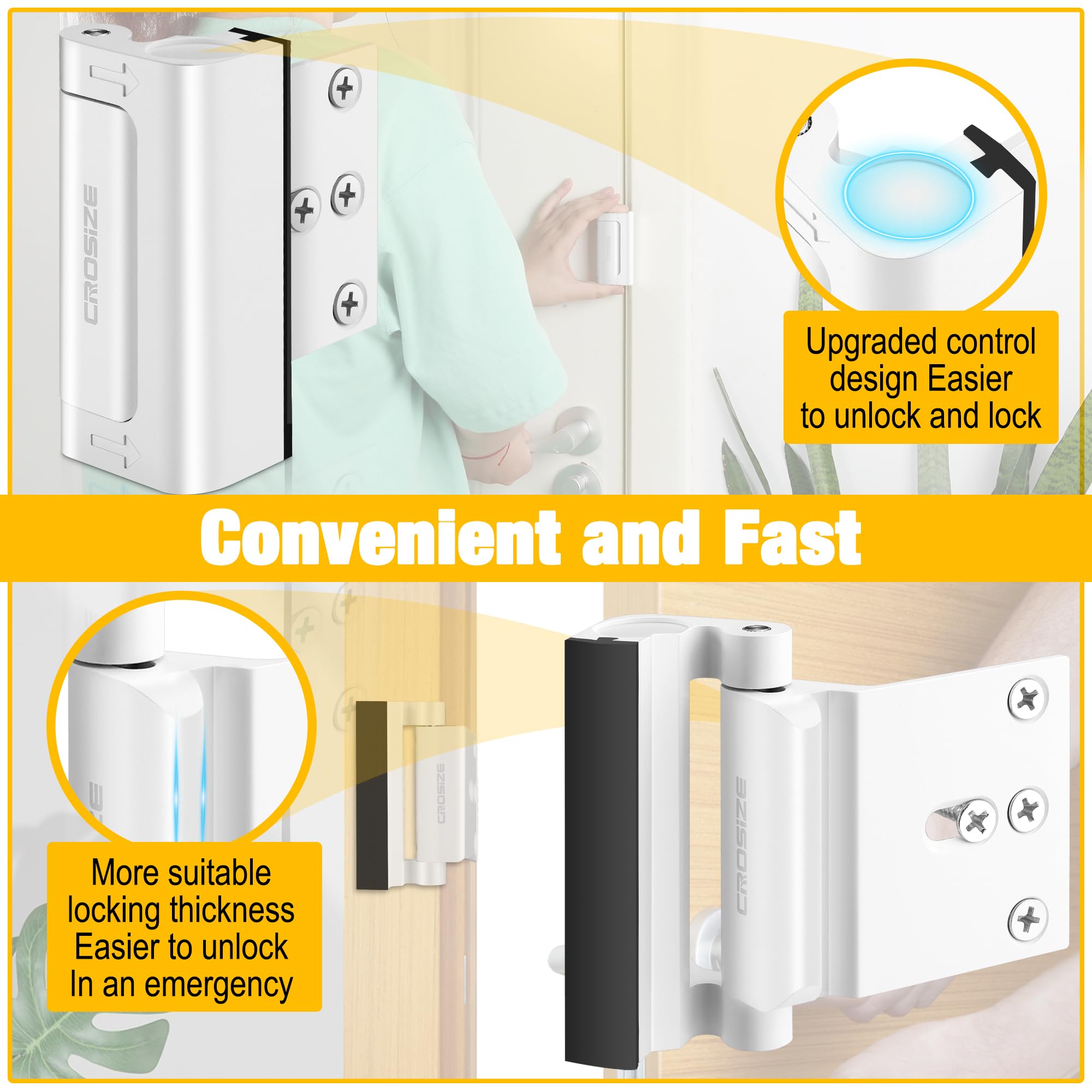White Crosize locks blend with modern doors while adding visible reinforcement.