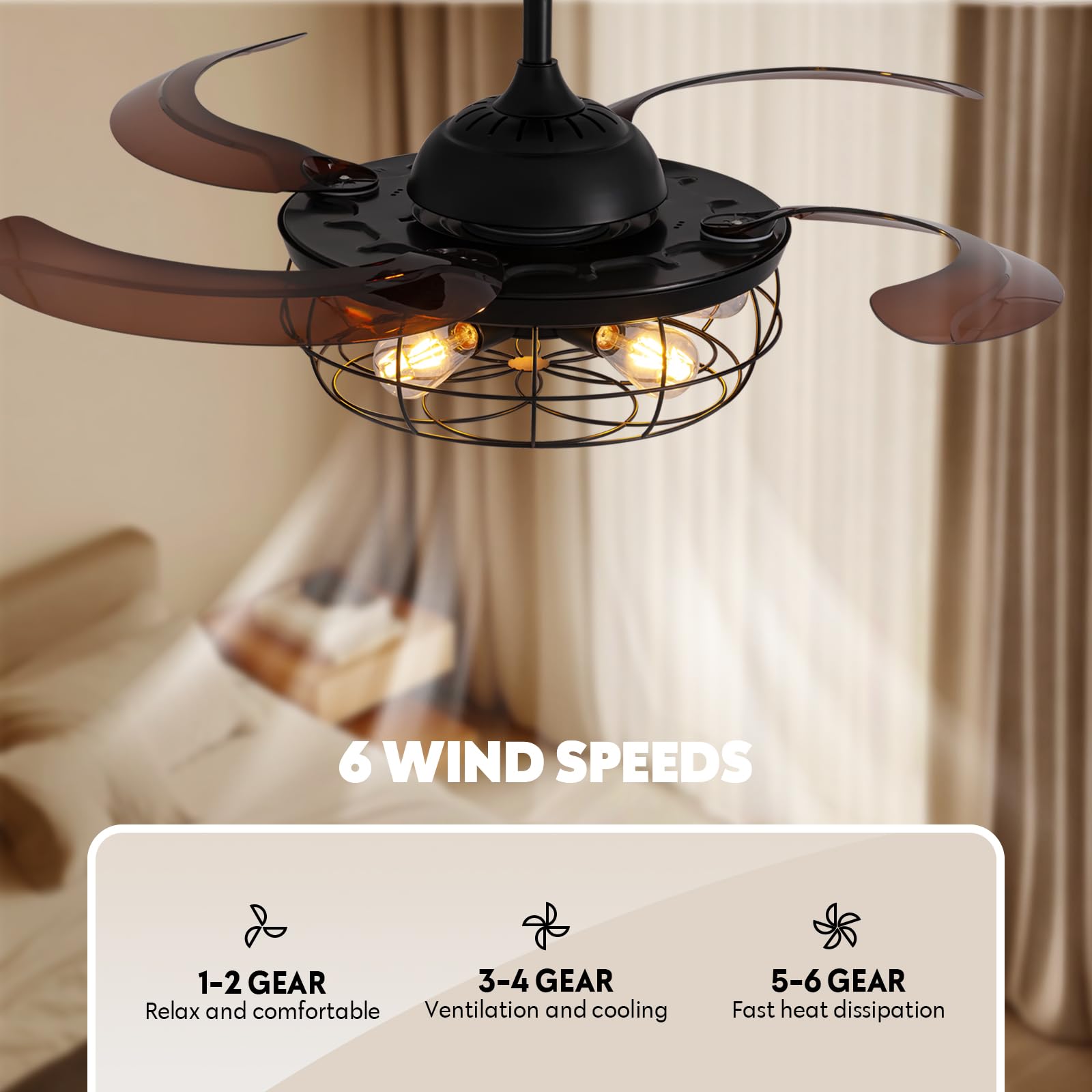 CROSSIO DC motor delivers quiet operation for bedrooms and restful evenings.