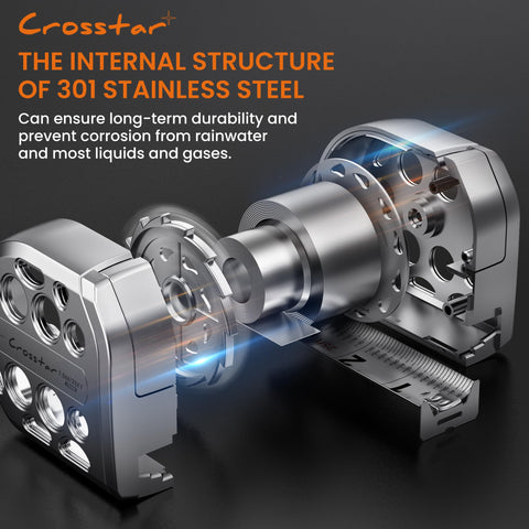 Crosstar magnetic base holds on metal surfaces for hands-free measuring.