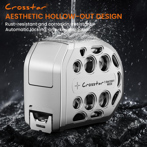 Crosstar auto-lock feature keeps the tape secure for safe one-handed measurement.