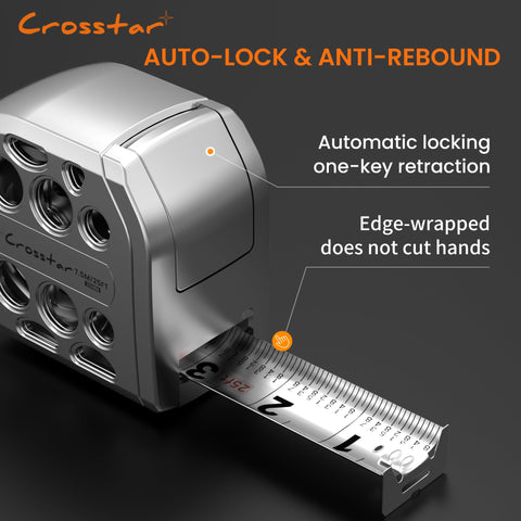Crosstar 25ft tape delivers precise ±1/16 inch accuracy for varied projects.