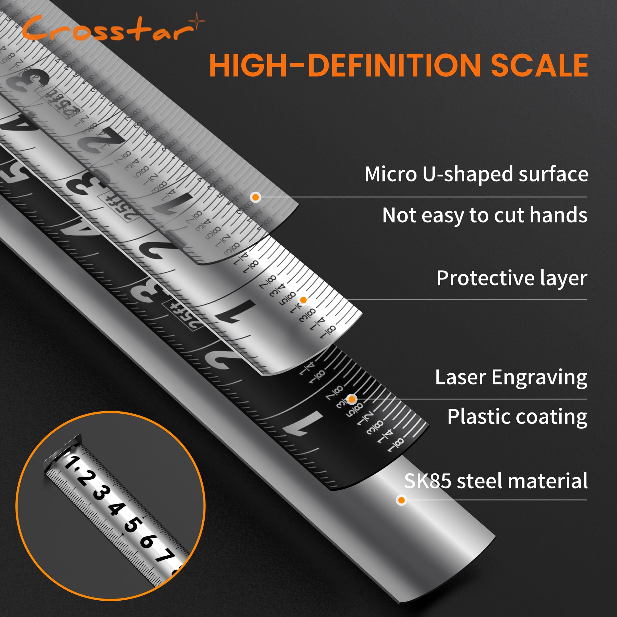 Crosstar rugged stainless blade with waterproof coating resists rust and wear.