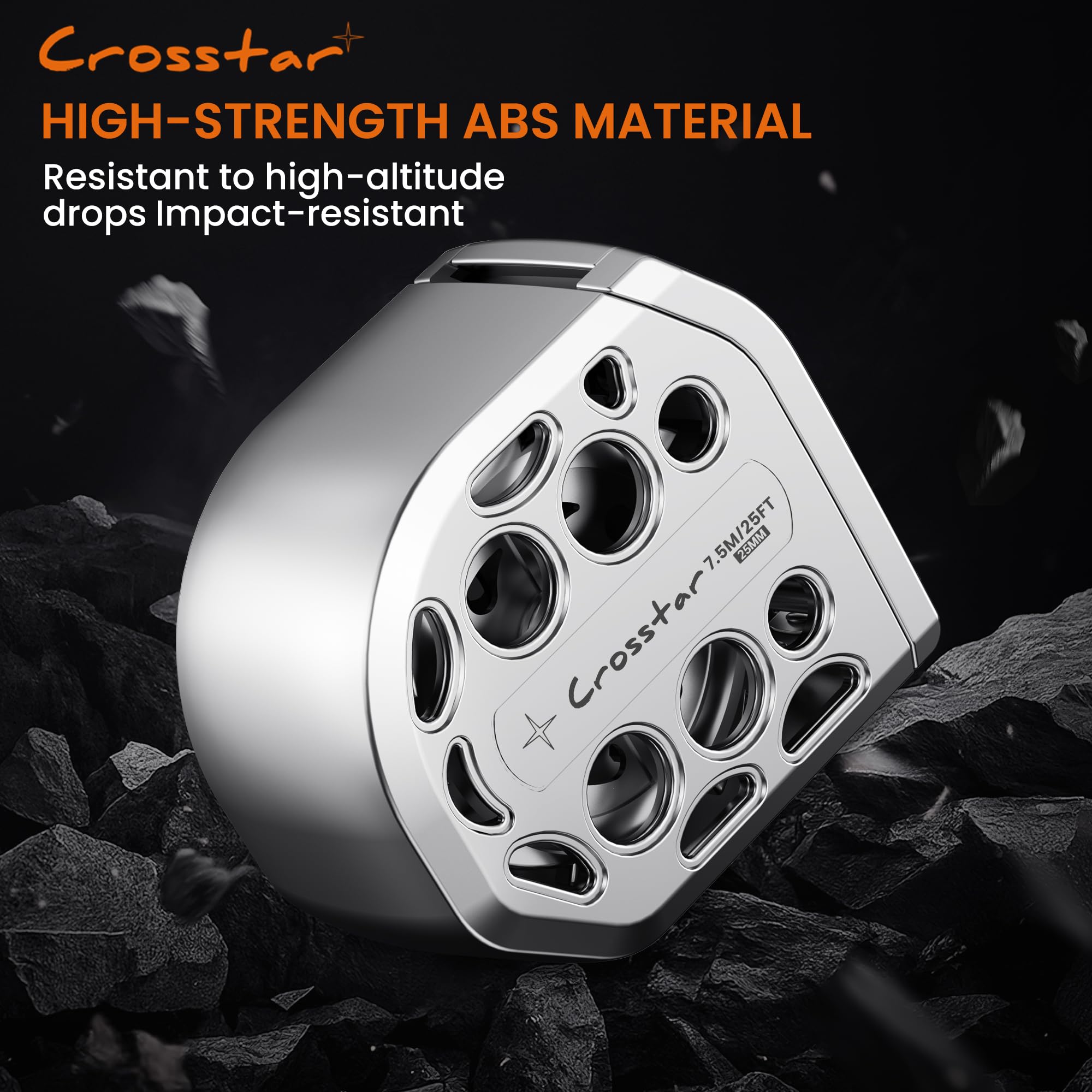 Crosstar 25FT magnetic tape measure metric readings reverse shows bold metric graduations for fast layout.