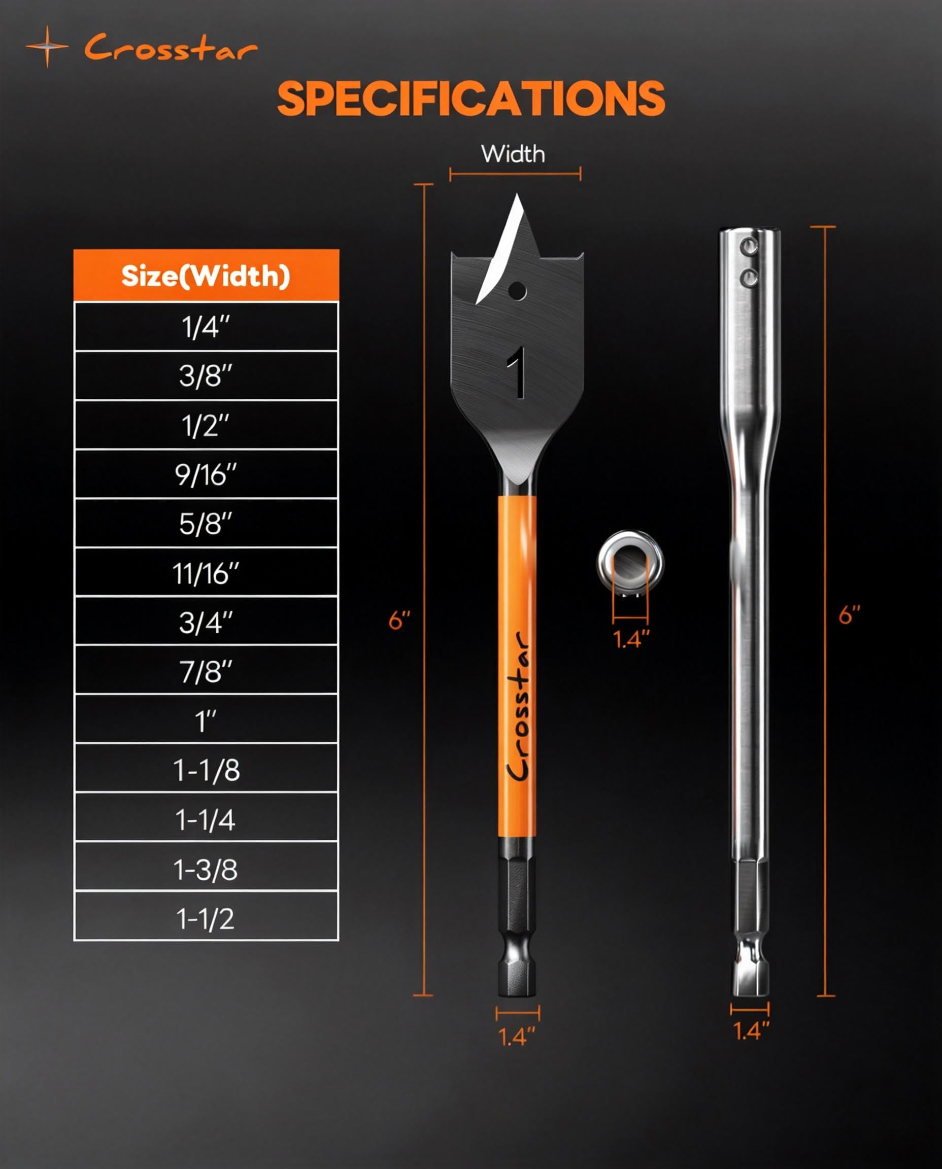 Crosstar imperial sizes range from 1/4 to 1-1/2 inches
