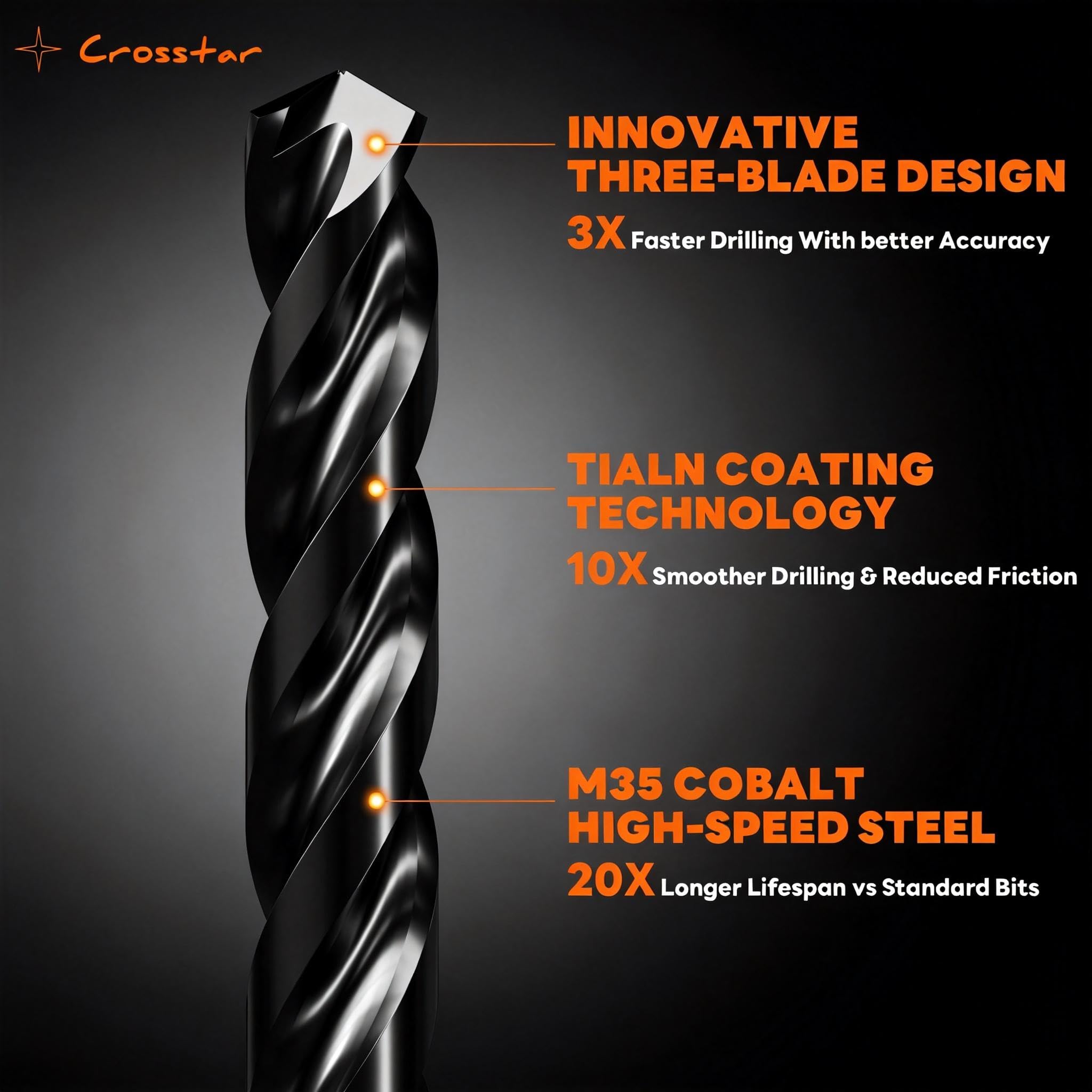 Crosstar 21-piece cobalt drill bit set covers a wide range.