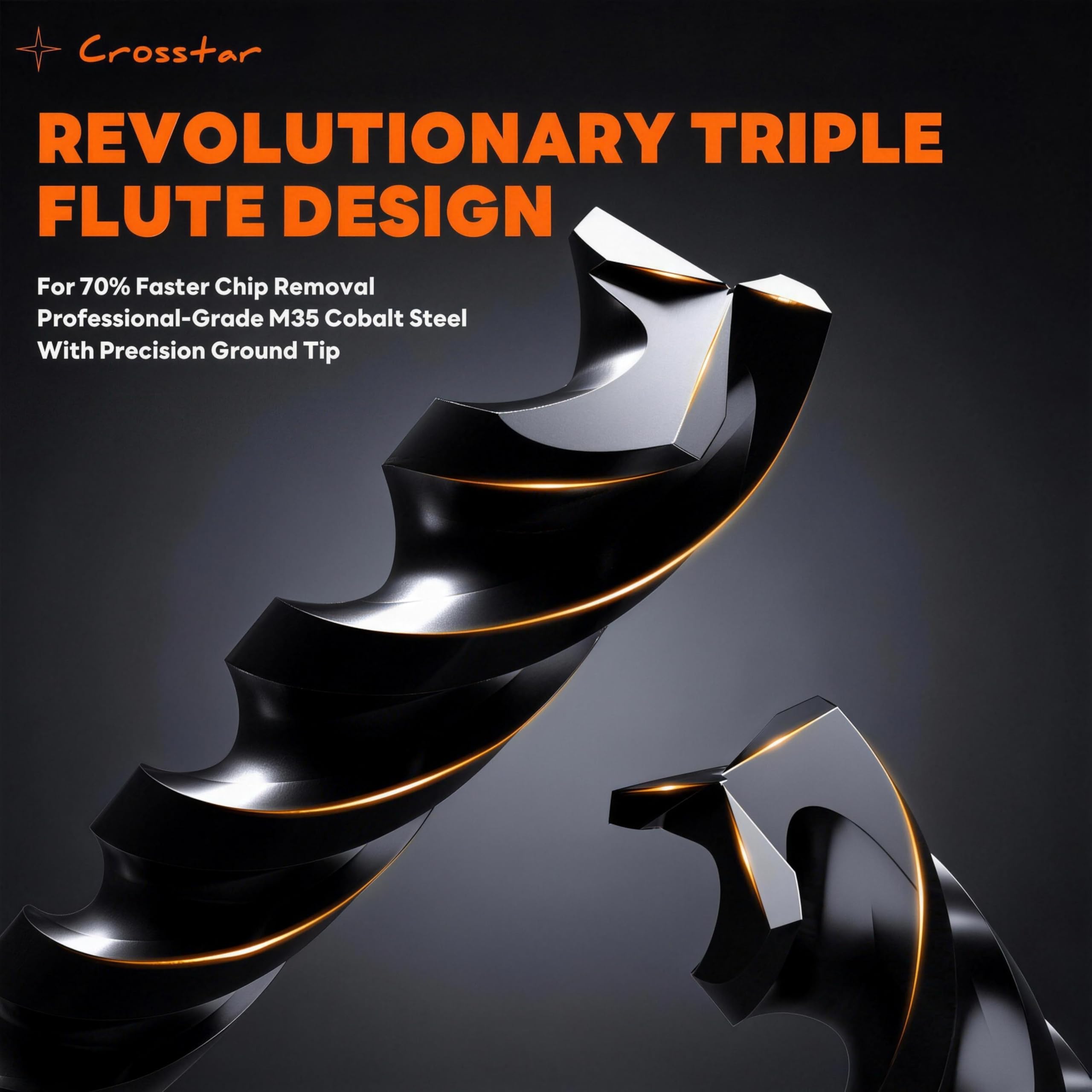 Crosstar triple-flute drill bits deliver smoother holes and faster chip ejection.