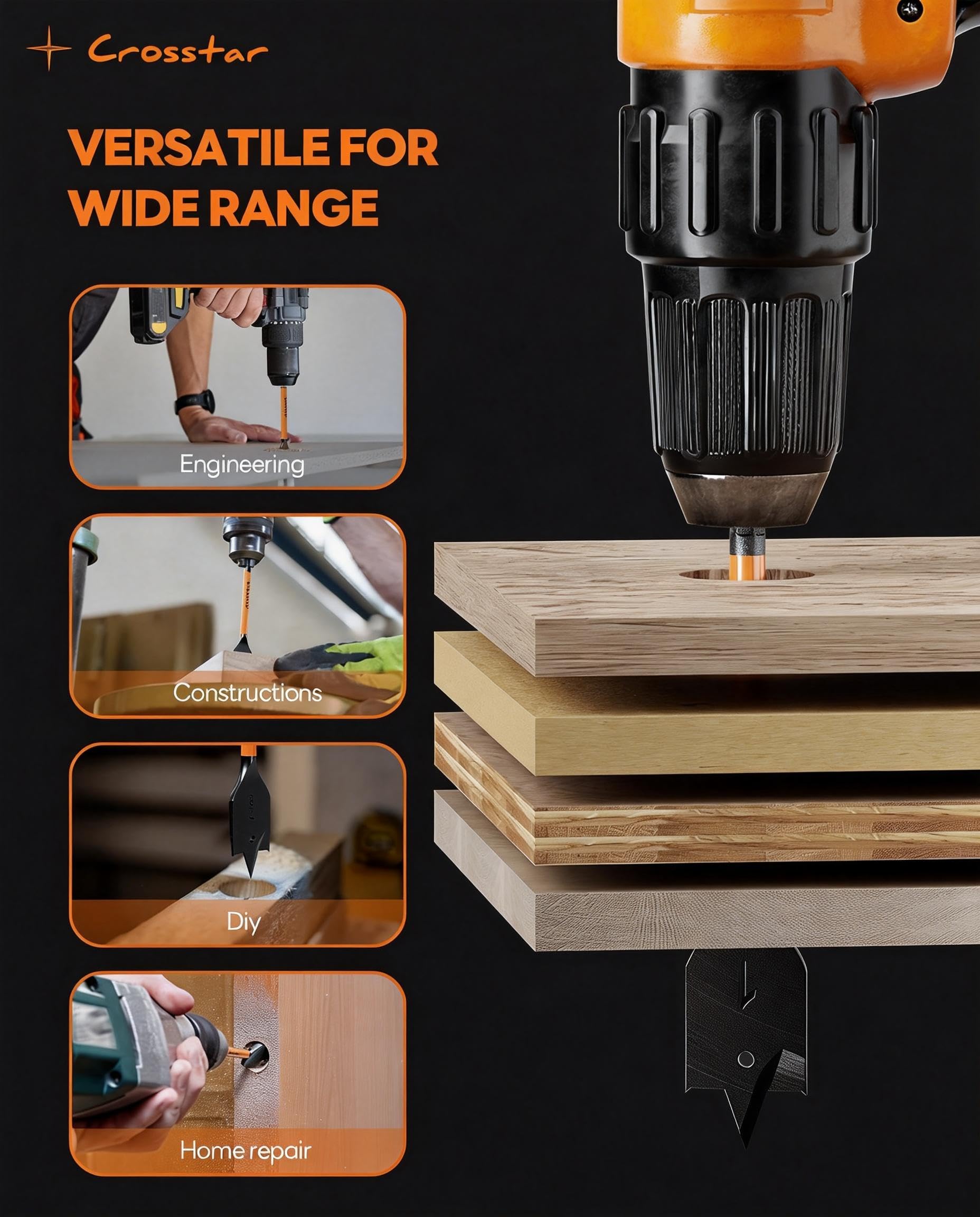 Crosstar bits for PVC, drywall, and plywood projects