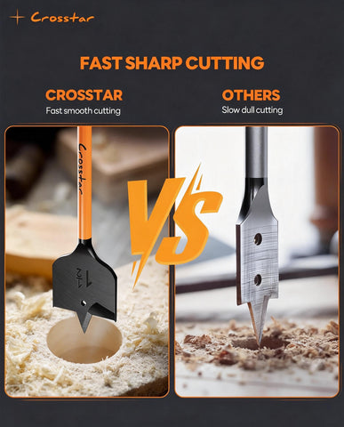 Crosstar woodworking drill bits in use on lumber