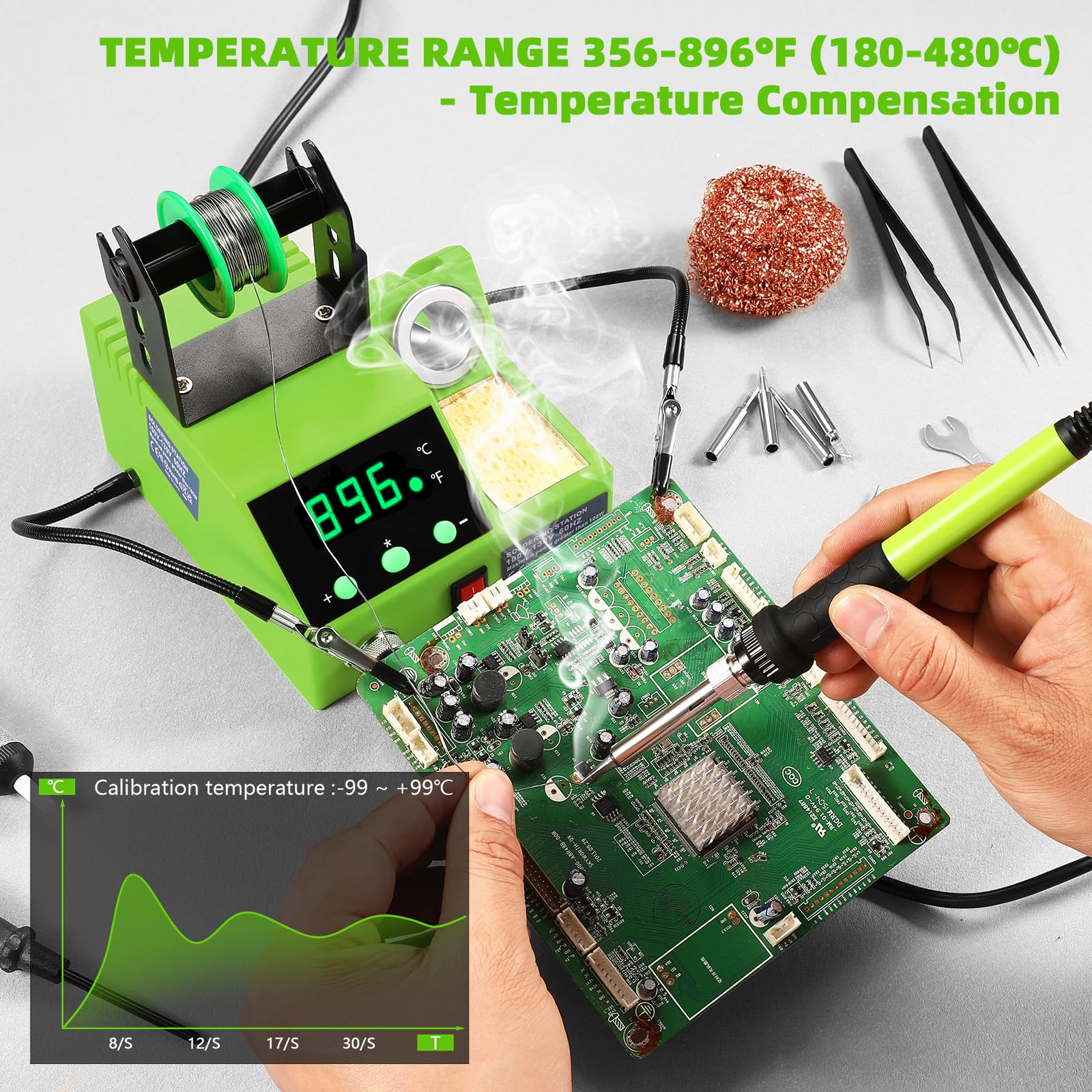 Crtsweker soldering station shows °C/°F for flexible, accurate settings.