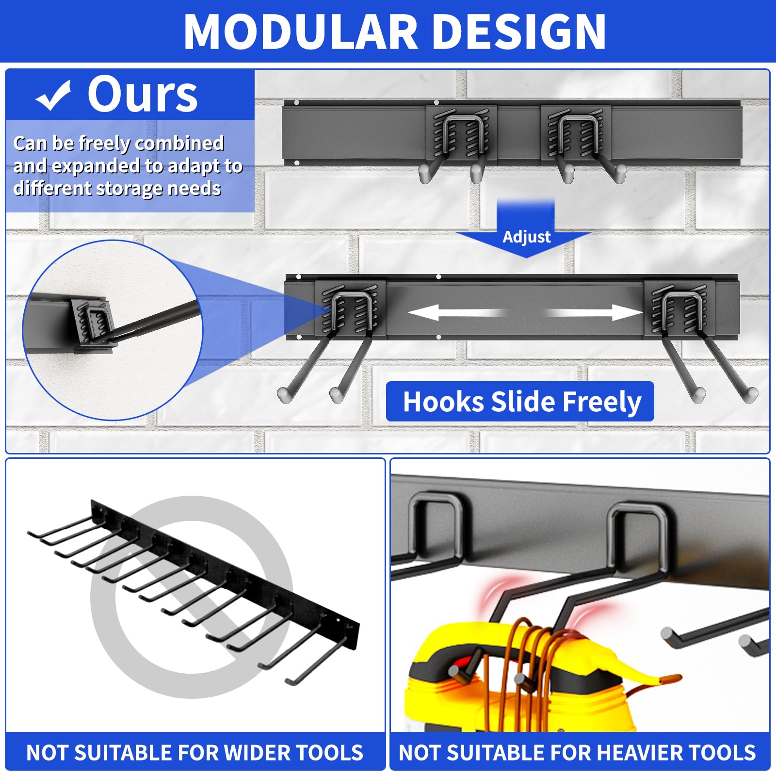 CRXCRC adjustable straight hooks arranged for versatile tool placement.