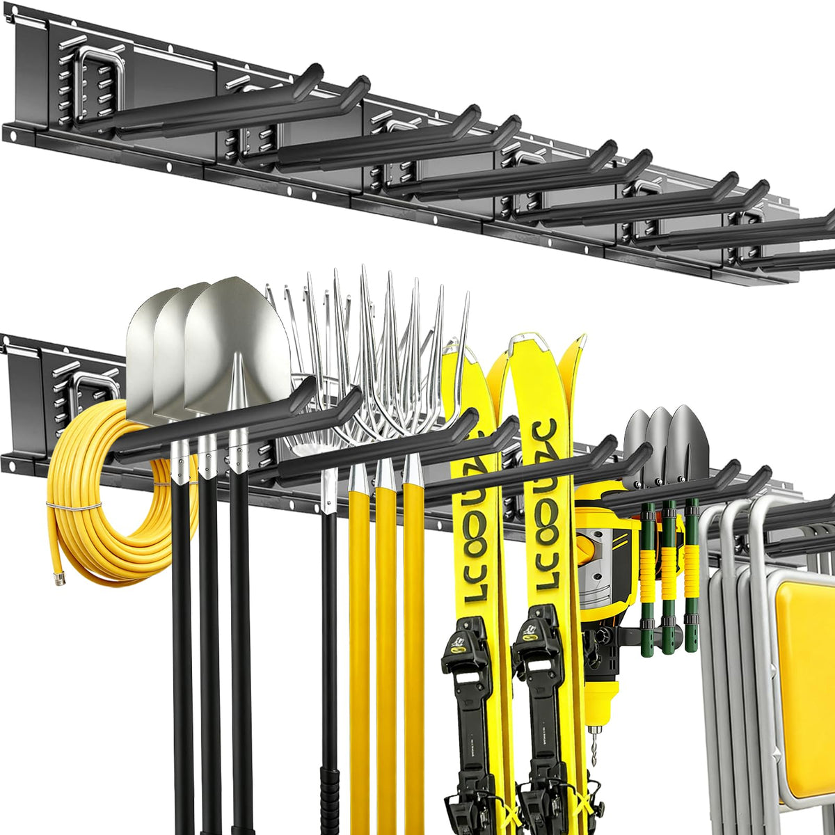 CRXCRC garage tool organizer mounted on wall saves floor space and tidies tools.