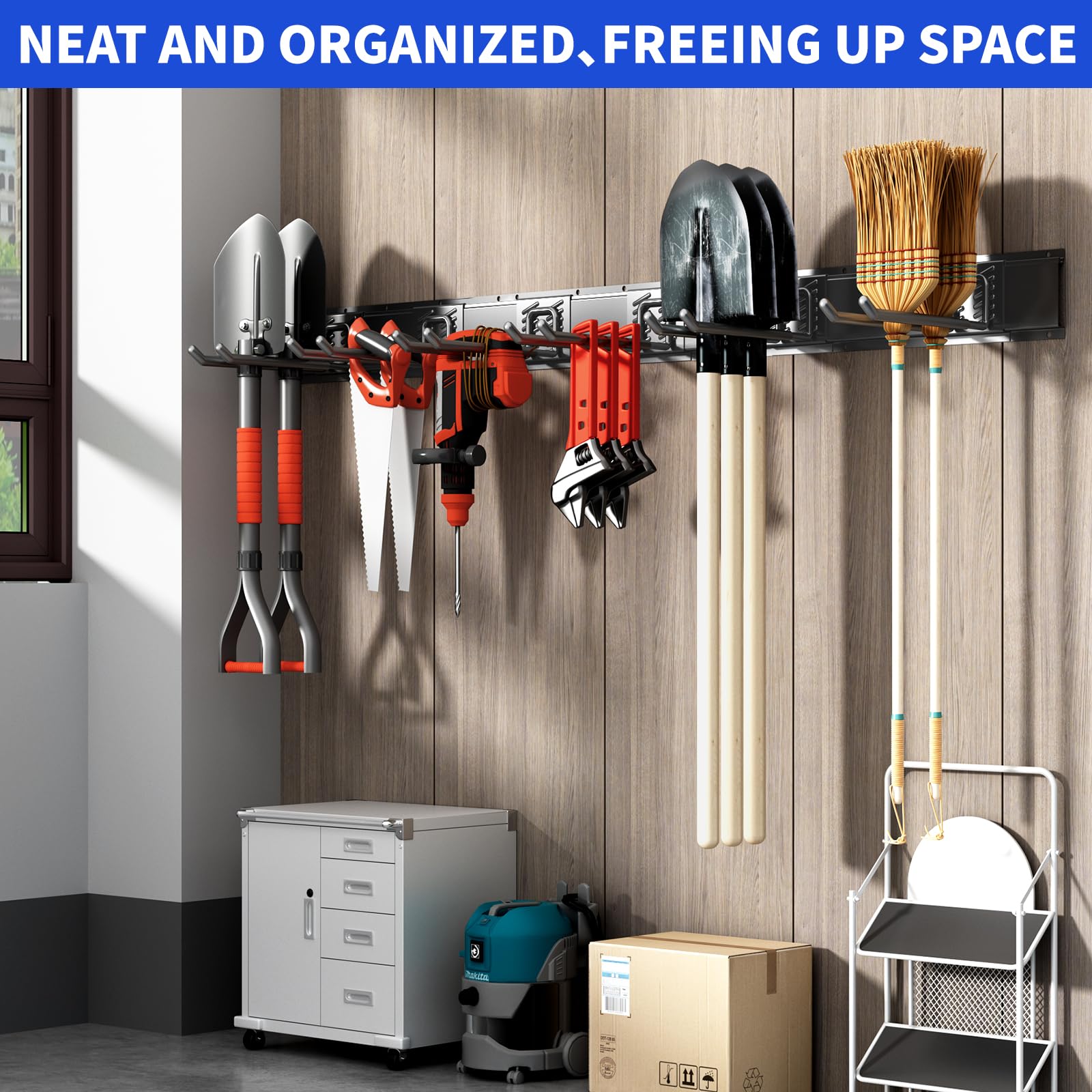 CRXCRC black wall storage blends into workshop decor while staying durable.