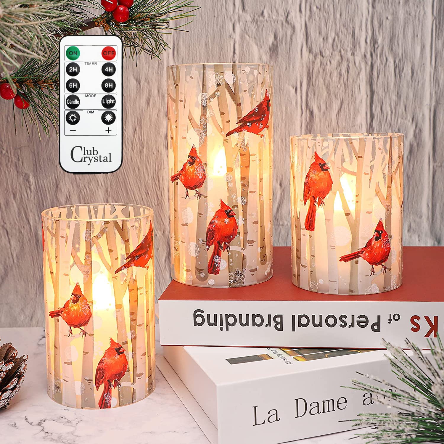 Crystal Club cardinal flameless candle with remote for easy room control