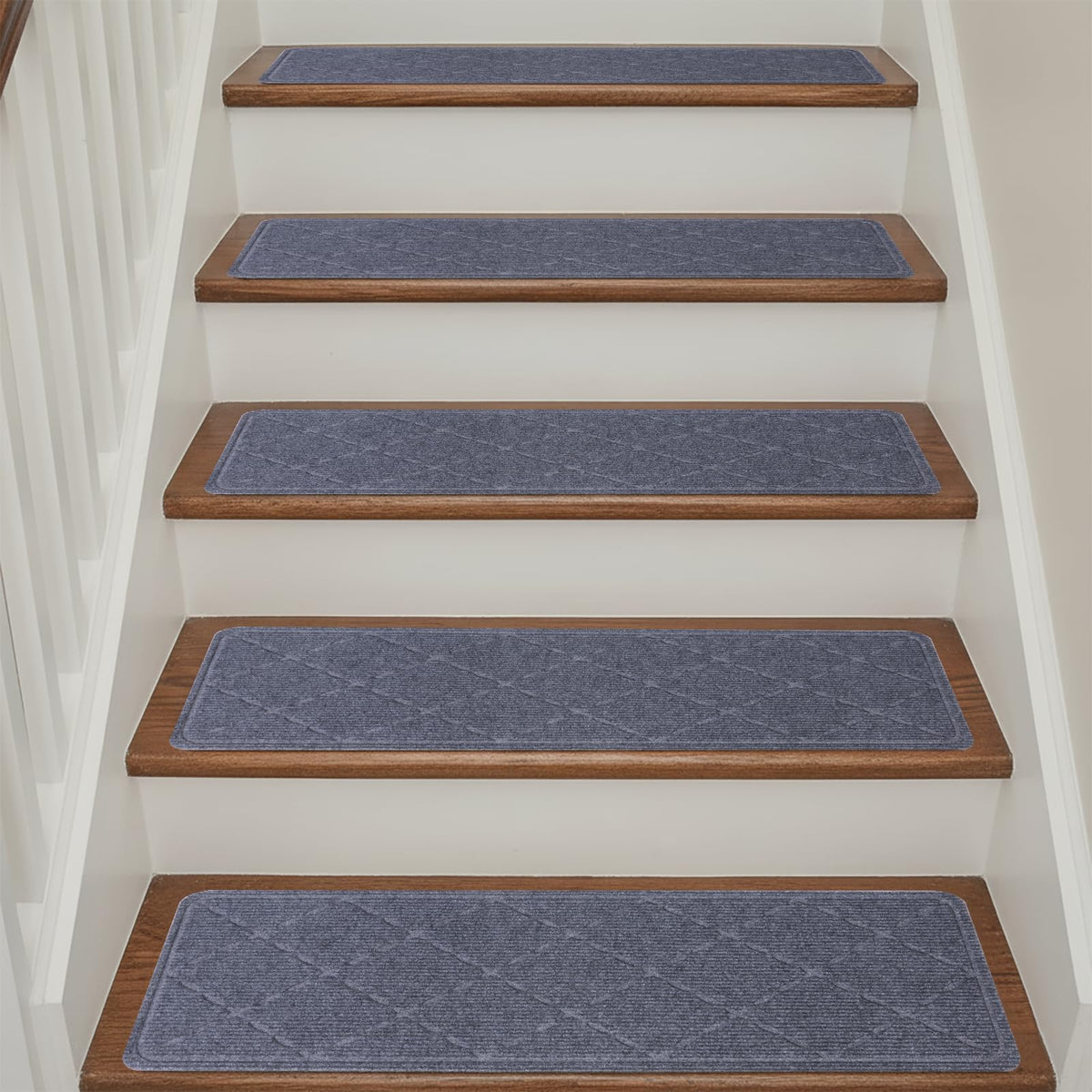 CrystalMX stair treads for wood stairs provide non-slip coverage for safer steps.