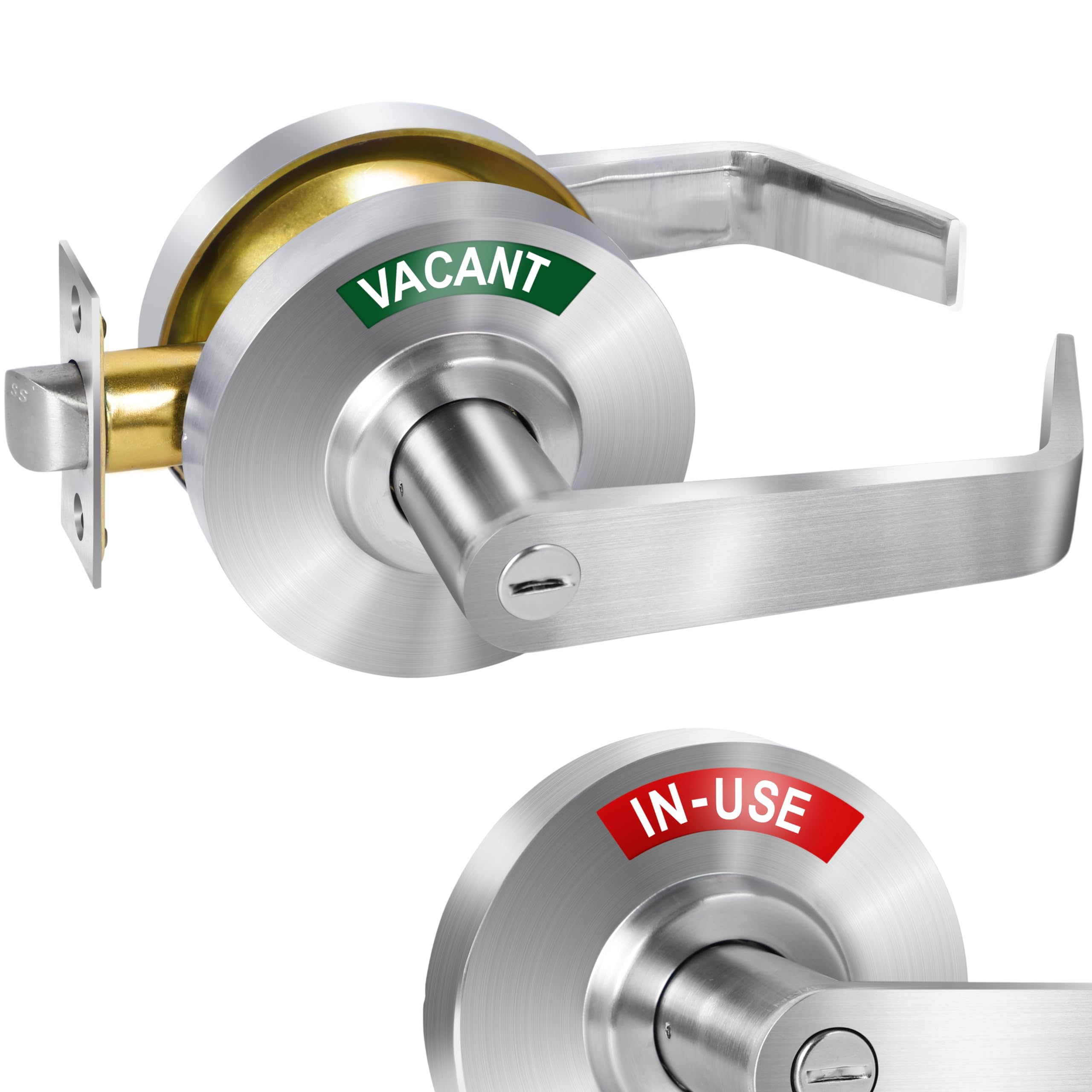 Crystmetal commercial bathroom door handle with vacant indicator for clear privacy status.